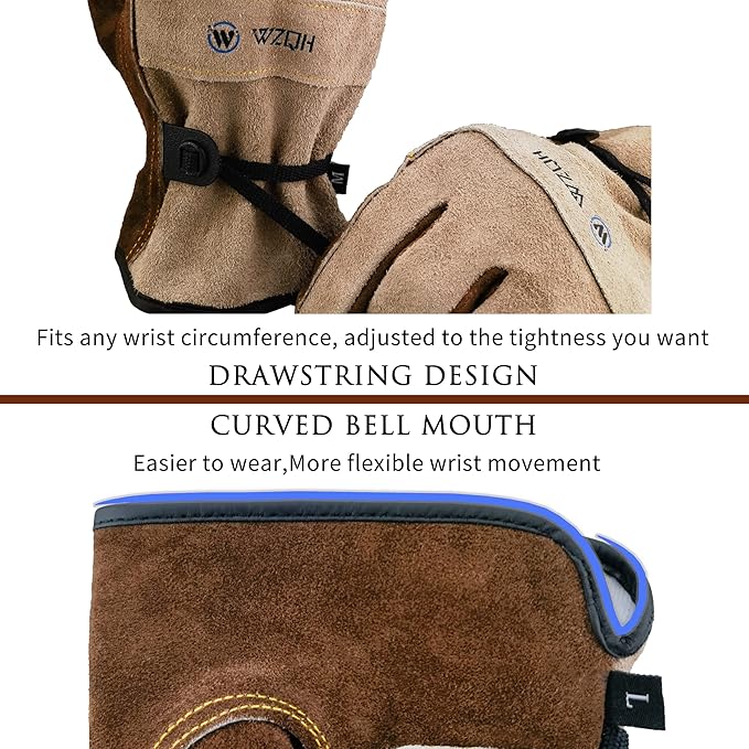 WZQH Leather Work Gloves for Men or Women. X-Small Glove for Gardening, Tig/Mig Welding, Construction, Chainsaw, Farm, Ranch, etc. Cowhide, Cotton Lined, Utility, Firm Grip, Durable. Coffee-grey XS