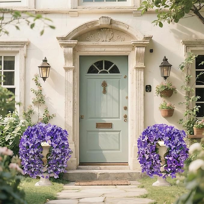 Artificial Flowers for Outdoors Fake Purple Bougainvillea Hanging Flower Decoration, 2Pcs Realistic Faux Silk Plants Long Trailing Vines, Spring Decor for Porch Patio Balcony Planter Yard