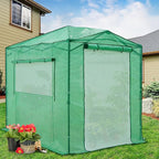 EAGLE PEAK 8x6 Portable Walk in Greenhouse, Pop Up Indoor Outdoor Greenhouse, Green House Kit with Zippered Roll-Up Doors and Windows + Mesh Lined Door, PE Cover, Clear/Green