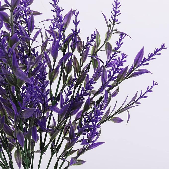 Artificial Plants Outdoor Artificial Lavender Flowers 12 Bundles Outdoor UV Resistant Fake Flowers No Fade Faux Plastic Plants Garden Porch Window Box Decorating,Spring Decorations for Home(Purple)
