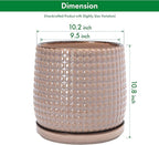 D'vine Dev 10 Inch Ceramic Beaded Stoneware Planter Pot - Flower Pot with Drainage Holes and Saucers for Indoor Succulent Plants or Flowers, Light Brown, 27-C-P-4