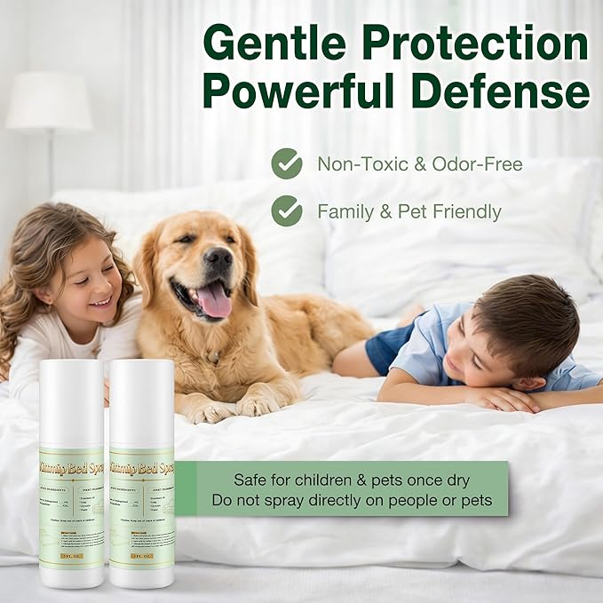 Bed Bug Spray Natural Travel Spray Child & Pet Safe - Plant Based Bed Bugs, Lice, Mite Treatment, Stain & Odor Free Control, Compact Travel Size for Hotels, Suitcase, Backpack, Shoes, 3oz, 2 Pack