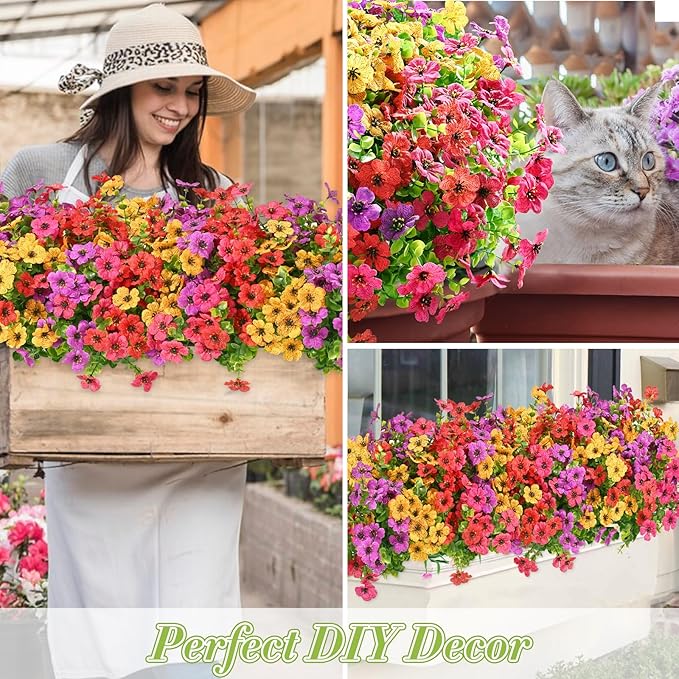 Waipfaru Artificial Flowers for Outdoors, 12 Bundles Faux Plants Outdoor, UV Resistant Artificial Plants Outdoor, Silk Fake Artificial Flowers for Outside Home Decor Planter Porch Patio Decoration