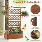 Giantex Raised Garden Bed with Trellis 2 Pack, 72'' Wooden Planter Box Outdoor w/Privacy Screen Roof, Large Vertical Garden Planter w/Drainage Holes for Climbing Plants, Patio Balcony Backyard