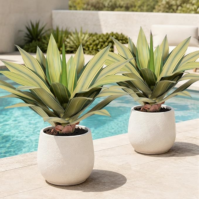 Artificial Agave Plant Outdoor 22” Tall, Large UV Resistant Fake Agave Plants with 23 Pre-Dusted Leaves, Faux Succulents Plant for Home Front Porch Patio Garden Yard Indoor Decor 2Pack