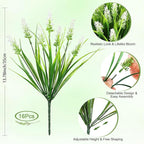 AmyHomie Fake Plants Artificial Flowers for Outdoors – 16 Bundles White Fake Lavender Plants & Monkey Grass, UV Resistant Faux Greenery for Patio, Porch, Planter, Garden and Window Decor