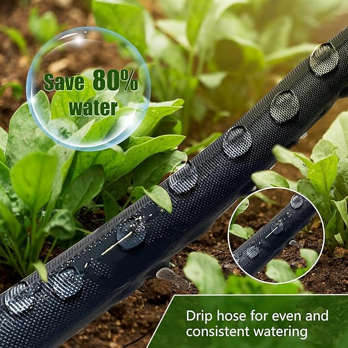 Flat Soaker Hose, Garden Hose with Heavy Duty Double Layer Design, Drip Irrigation Hose Saves 80% Water, Leak Proof Sprinkler Hose for Garden, Lawn, Vegetable plot (100FT)