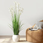 Ttranewsoo Artificial Tall Grass Plants with Pots 47“ 1 Pack Lily of The Valley Artificial Grass Home Interior Decorating and Outdoor Garden Decorations（White）