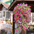Artificial Flowers for Outdoors Spring Decor, 6 Bundles UV Resistant Realistic Faux Silk Hanging Flowers, Fake Plants for Planter Indoor Outside Garden Porch Patio Balcony Yard(Fuchsia Purple)