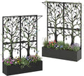 Metal Planter Box with Trellis Set of 2, Outdoor Privacy Planters for Patio, Tall Raised Garden Bed for Climbing Plants, Vegetables, Fruits, Balcony, Outside, 62.4 x 12.2 x 44.6 Inch, 2PCS, Black