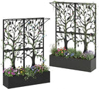 Metal Planter Box with Trellis Set of 2, Outdoor Privacy Planters for Patio, Tall Raised Garden Bed for Climbing Plants, Vegetables, Fruits, Balcony, Outside, 62.4 x 12.2 x 44.6 Inch, 2PCS, Black