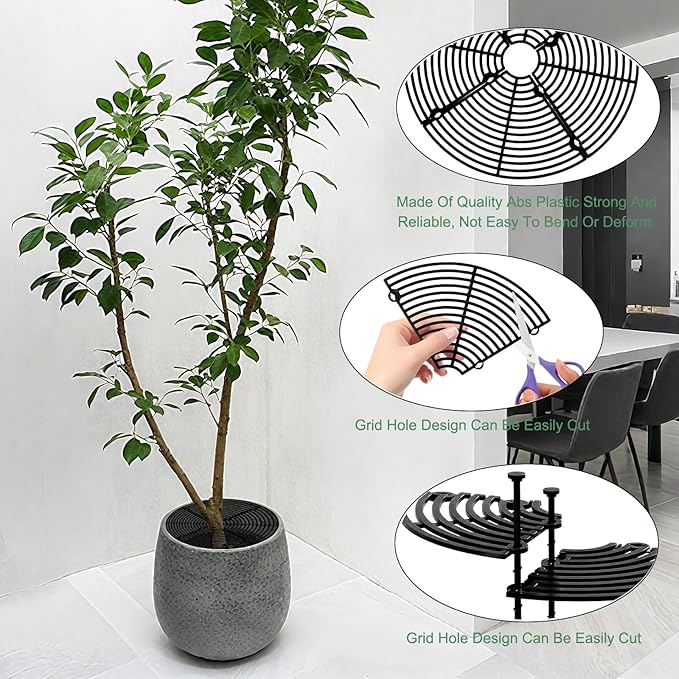 11.8 Inch Plant Pot Cover,Durable Cat & Dog Digging Stopper with Deep Stakes,Adjustable Soil Guard Grid for Indoor & Outdoor Flower Pots,Black Animal Protector