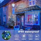 JMEXSUSS 66ft 200 LED Blue and White Outdoor Christmas String Lights, Expandable for Tree, Party, Home Decorations