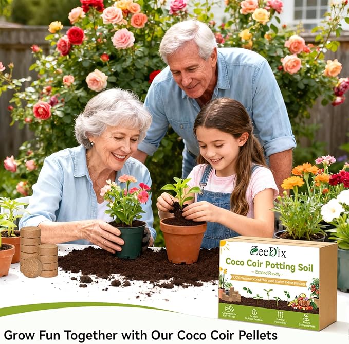 ZeeDix 50 Pack 40mm Organic Coco Coir Seed Starter Pellets, Compressed Coconut Fiber Seed Starter Soil Discs Potting Soil Mix for Indoor Outdoor Plants, Herbs Houseplants Bonsai Vegetables Flowers