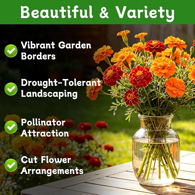 LUOJIBIE Marigold Seeds, 12,000+ Marigold Seeds for Planting Outdoor & Indoor, Flower Seeds Bulk for Gardening and Home, Non-GMO Heirloom, Easy to Grow