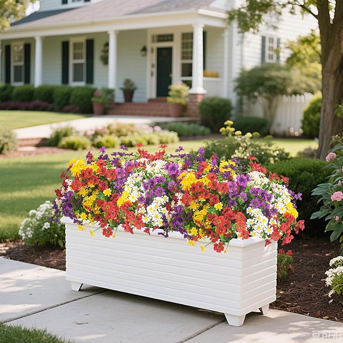 AITISOR Outdoor Artificial Flowers, 16 Bundles UV Resistant Realistic Faux Plastic Plants with Colorful Daisies for Porch, Patio, Yard, Garden, Spring Home Decor (Window Box & Planters)