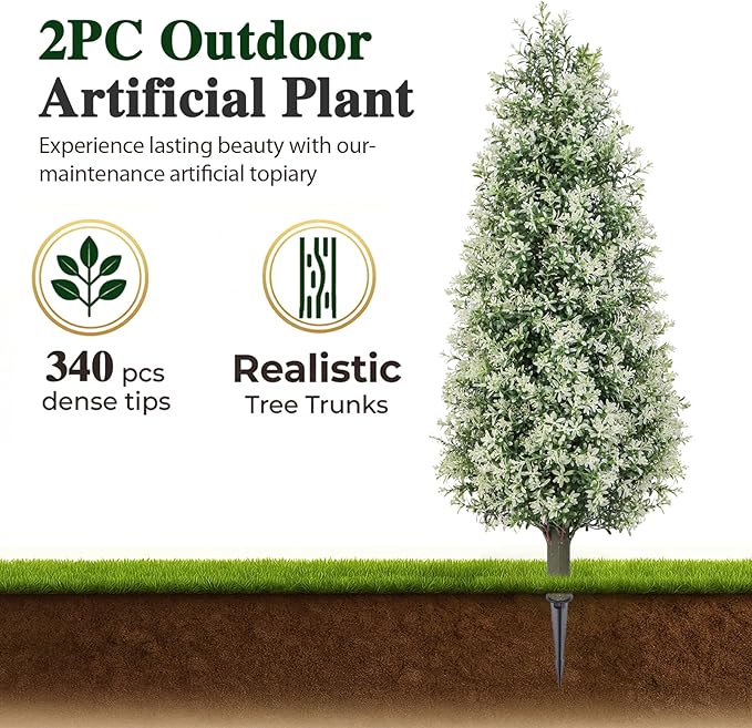 PATIO CHOICE 3ft Artificial Topiary Trees with Ground Spike Set of 2 Outdoor Faux Plants Realistic Faux Bushes and Shrubs Decorations for Outdoor Front Porch Garden