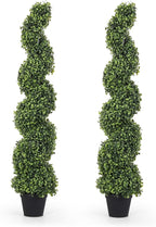 THE BLOOM TIMES 4ft Tall Spiral Topiary Trees Artificial Outdoor Set of 2, 48 Inch UV Resistant Large Faux Evergreen Fake Boxwood Plants for Front Porch Outside Planter Entryway Entrance Decor 4 Foot
