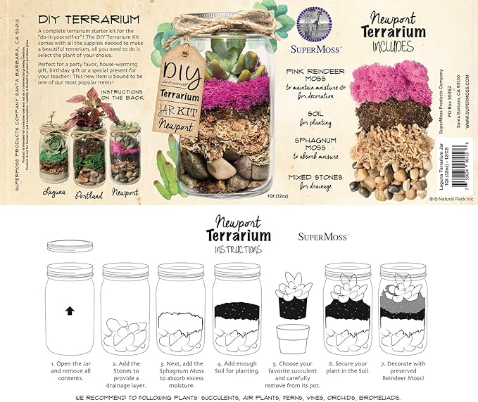 SuperMoss (90412) Terrarium Kit DIY Jar - Newport 32oz
