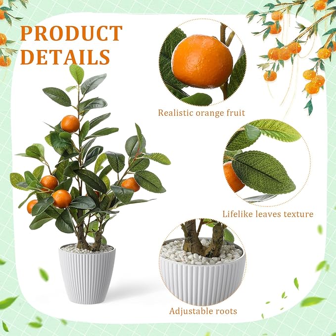 Suncalla 2 Pack Artificial Orange Potted Plants 19.7 Inches Fake Orange Tree Simulation Realistic Fruit Plant with Pot Faux Tree Indoor Decoration for Home Office Living Room Table Desk