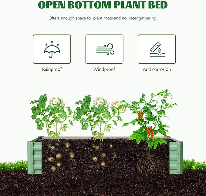 3 in 1 Galvanized Raised Garden Bed with 87" H Arch Trellis for Climbing Plants, Outdoor Gardening Planter Box with Climbing Net for Flower Vegetables Fruits Herbs, Green