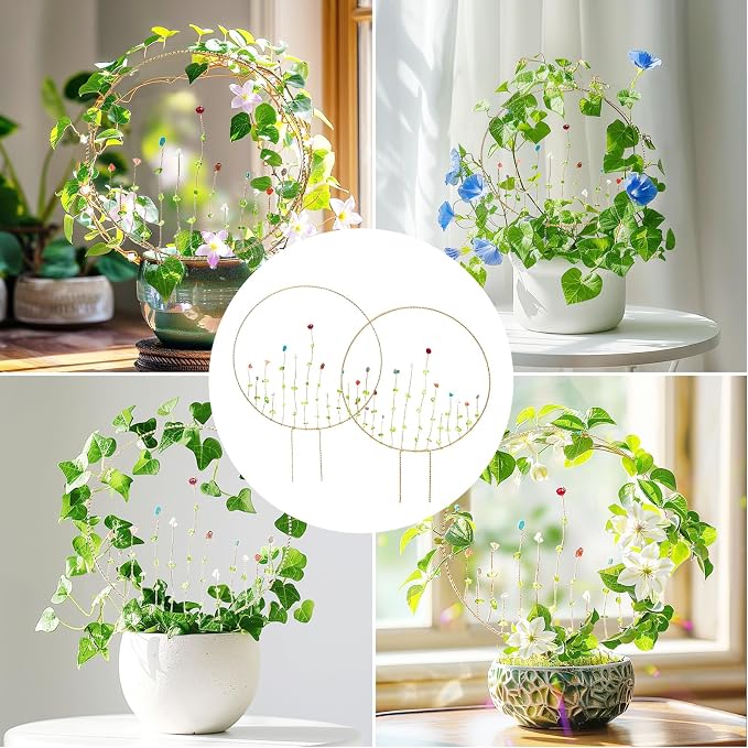 SNAIL GARDEN 2Pcs Small Trellis for Indoor Plants with Suncatcher Colorful Crystal, 9.8in Indoor Plant Trellis for Climbing Plants,House Plant Trellis for Potted Plants Hoya Ivy, Jasmine