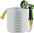 50 FT Stainless Steel Garden Hose with 10-Function Spray Nozzle, Kink-Free Flexible Metal Water Hose, Solid Brass 3/4'' Connectors, Heavy Duty, Durable, Leak-Proof, Lightweight, Tangle-Free