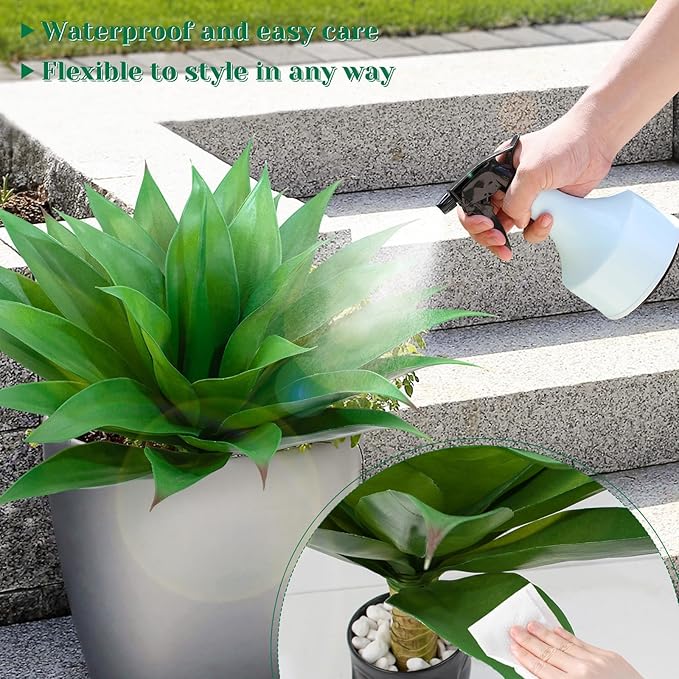 2 Pack Artificial Agave Plants 28 Inch Large Size Faux Succulent Stems Outdoor Decorating Realistic UV Resistant Tropical Plant Plantas Artificiales Decorativas Grandes - 29 Leaves, Dark Green