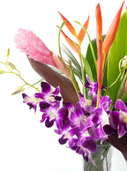 Fresh Orchids and Tropical Flower Bouquet, Purple Orchids, Red Ginger, Heliconia, Mixed Foliage, Hawaiian - PRIME QUALITY - Perfect for Birthdays, Valentine's Day, Mother's Day, Anniversaries, etc.
