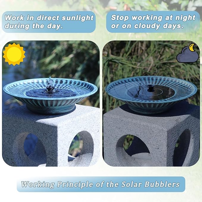 12.3" Solar Fountain Bird Bath for Outside, Metal Solar Bird Bath Fountains, Bird Bath Bubbler for Garden Patio Decor-Blue