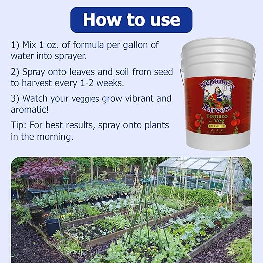 Neptune’s Harvest Organic Tomato & Vegetable Plant Fertilizer (2-4-2) - Liquid Plant Food w/Fresh Fish, Seaweed, Molasses, Yucca Extract, & Humic Acids - for Vegetable Garden (5 Gallon Pail)