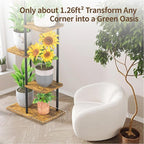 LASZOLA Black 5 Tier Wood Tall Plant Stand Indoor with Grow Lights, Large Heavy Duty Vertical Corner Rack for Multiple Planter, Sturdy Metal Rustic High Flower Shelf Holder Organizer for House Patio