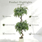 6FT Artificial Ficus Tree with White Pot, Tall Faux Ficus Plant with Realistic Natural Trunk and Lifelike Green Leaves, Indoor Fake Silk Tree for Home, Office, Living Room, or Corner Decor