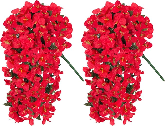 2 pcs Artificial Faux Bougainvillea Flowers Plants for Outdoor Outside Summer Decoration, Fake Silk UV Resistant Long Trailing Vines for Front Door Porch Planter Balcony