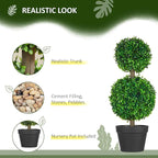 HOMCOM Set of 2 23.6" Artificial Ball Boxwood Topiary Trees with Pot, Indoor Outdoor Fake Plants for Home Office & Living Room Decor