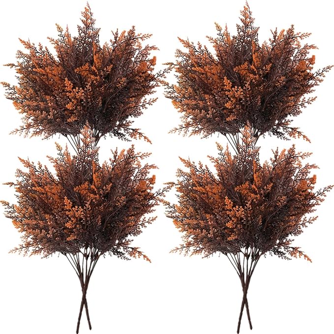Artificial Ferns Shrubs Bushes, Faux Fern Leaves Plastic Plants Fake Boston Grass for Wedding Bouquet Indoor Outdoor Home Garden Verandah Kitchen Table Centerpieces Arrangements Decoration Red 8 Pack