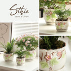 Ceramic Plant Pots with Drainage Holes and Saucers, Round Flower Pots for Indoor Plant, 4/5.2/6.6 Inches Vintage Flower Planters Set of 3