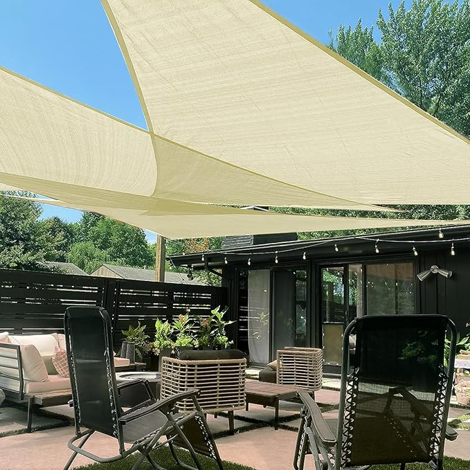 LOVE STORY 13' x 13' x 18.5' Right Triangle Sun Shade Sail Sunshade Sail UV Block for Patio Garden, Butter Cream