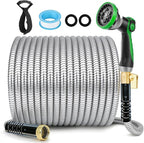 Stainless Steel Garden Hose 50 ft - 304 Stainless Steel Kink-Free Metal Water Hose with Shut-Off Valve & Hose Straps, Heavy Duty, Rust/Puncture Proof for Yard, Lawn and Car Washing, 50 Feet