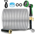 Stainless Steel Garden Hose 25 ft - 304 Stainless Steel Kink-Free Metal Water Hose with Shut-Off Valve & Hose Straps, Heavy Duty, Rust/Puncture Proof for Yard, Lawn and Car Washing, 25 Feet