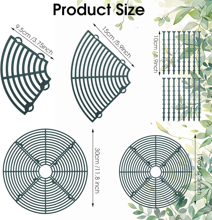 Nogeqi 2pcs Plants Covers Soil,7.5/11.8 Inch Plant Pot Grid,Plastic Plant Covers from Animals with Ground Nails,Keep Dog and Cat Out of Potted Plants for Indoor (Large Small Dark Green)