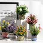 Yoratee 6PCS Artificial Flowers Pot Small Fake Plants with Mini Potted Plants for Home Office Tabletop Centerpiece Decoration