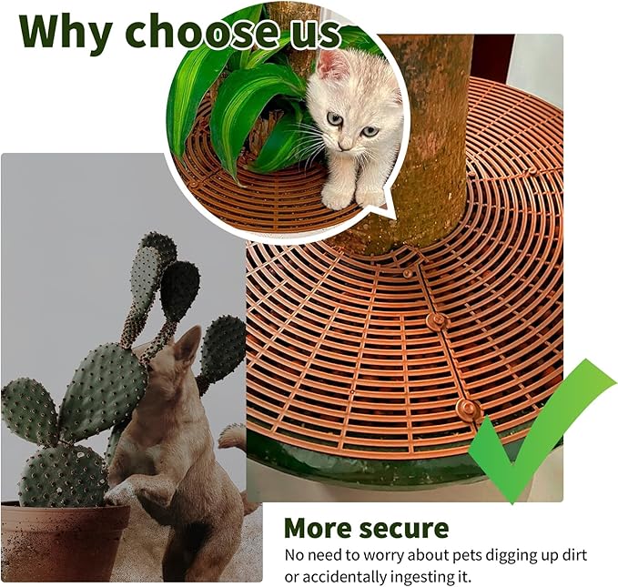 20.5 Inch Large Round Plant Pot Grid Cover, Cuttable Flower Pot Soil Covers Protectors from Animals, Dog Cat Digging Stopper with Deep Stakes for Indoor Outdoor Gardening (Coffee)