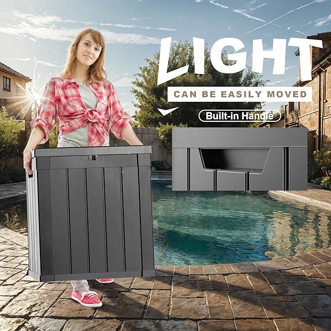 51 Gallon Outdoor Deck Box, Lockable Waterproof Outdoor Storage Boxes For Garden Tools,Indoor Cushions,Accessories Outside Storage Resin Weatherproof Container(Black)