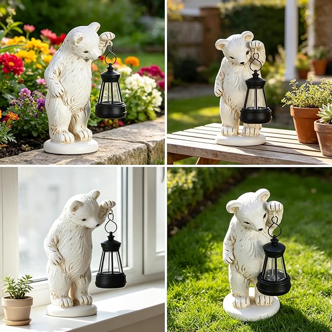 mocosa Solar Garden Statues Bear and LED Lights Birthday Gifts for Women Mom Grandma Solar Outdoor Cat Decor for Outside,Outdoor Solar Lights for Yard, Garden and Patio, Unique Gift for Women