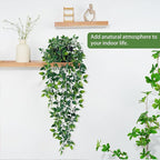 Waipfaru 2Pcs Fake Hanging Plants with Pot Deep Green Eucalyptus Leaves UV Resistant Fake Vines Ivy Artificial Plants Outdoor Faux Plants Indoor Bedroom Living Room Boho Wall Porch Shelf Decor
