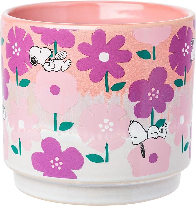 Silver Buffalo Peanuts 4'' Snoopy Flower Pattern Reactive Glaze Ceramic Planter Pot