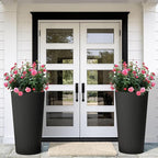 23.6" H Tall Planters for Outdoor Plants, 2 Pack Large Outdoor Planters for Front Porch Decor with Drainage Hole, Plastic Striped Flower Pots Fits Indoor Plants Patio Garden, Black