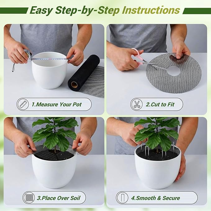 Cuttable Plant Pot Grid,15.7" W x 63" L Plant Pot Soil Covers Protectors from Animals,Black Cat Proof Houseplant Protector with Cable Ties & Ground Spikes,Fits All Pot Shapes