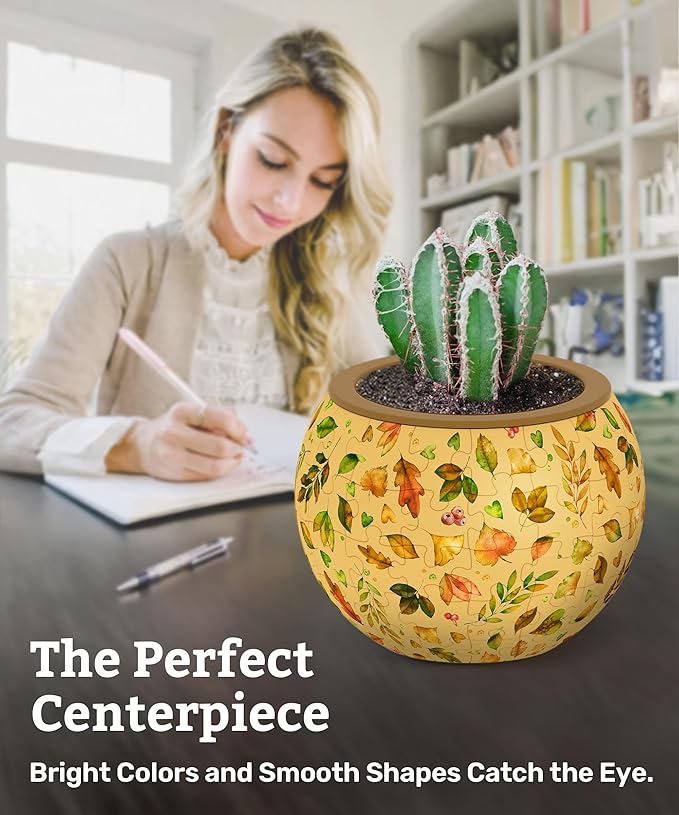 PieceRelax 3D Puzzle Planter 80 Pieces - Flower Pot - Elegant Green, for Mom, Home Decor Flower Pots for Indoor Cactus, Succulents Pots [K1105]